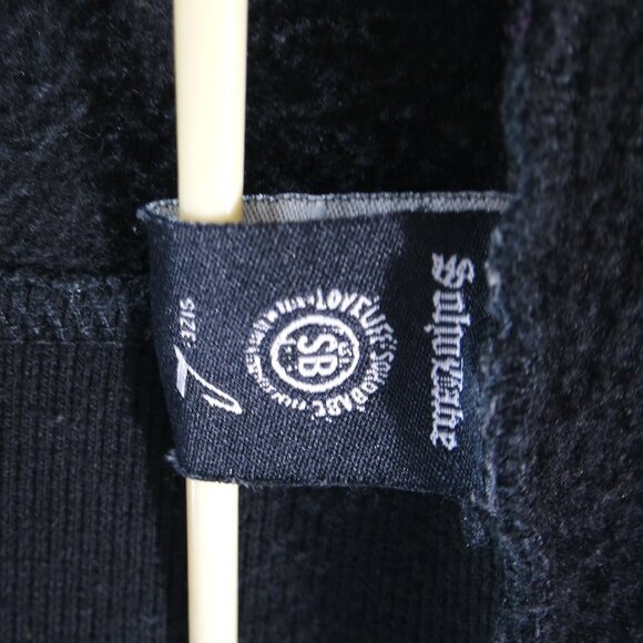 SOHO BABE Black Cowl Neck Full Zip Silver Fleur De Lis Sweatshirt L - Picture 15 of 17